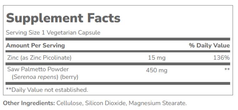 Label of 21st Century Saw Palmetto 450 mg