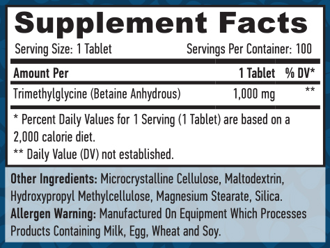 Етикет на Haya Labs TMG 1000 mg / 100 Tabs