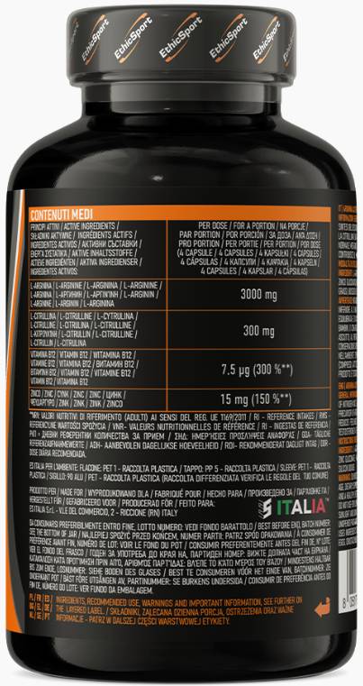 Етикет на EthicSport ARGININA Active Power Caps | AAKG with L-Citrulline 120 капсули, 30 Дози