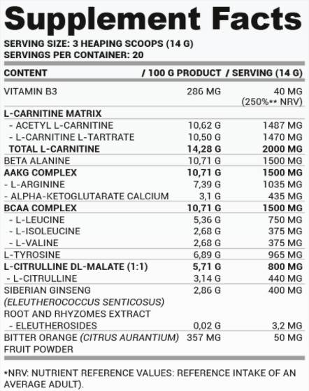 Етикет на PWO Zero Caffeine | Stim-Free Pre-Workout Powder