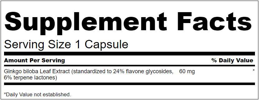 Етикет на Swanson Ginkgo Biloba Extract 60 mg 240 капсули, 240 Дози