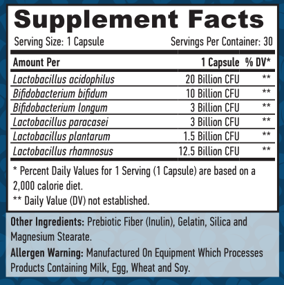 Етикет на Haya Labs Probiotic 50 Billion / Symbiotic Complex / 30 Caps