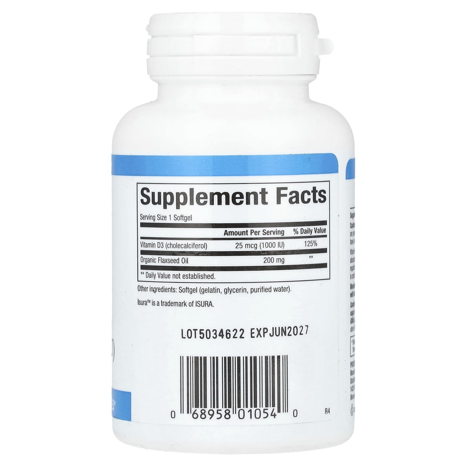 Етикет на SunVitamin D3 1000 IU, Витамин D3 1000 IU, 180 софтгел капсули Natural Factors