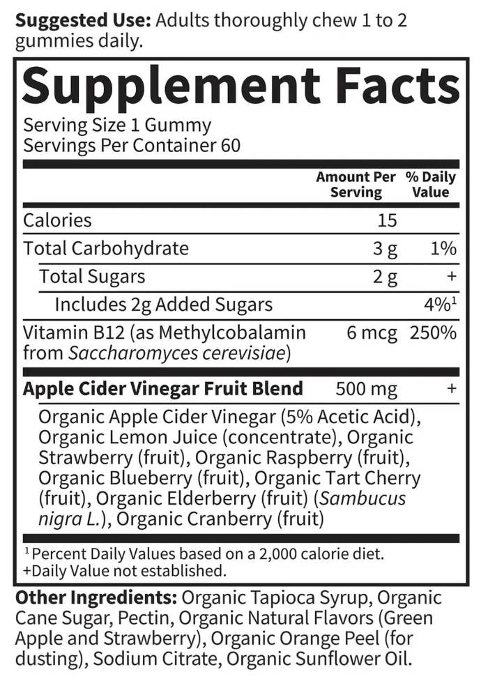 Етикет на Garden Of Life Mykind Organics | Apple Cider Vinegar Gummies 60 желирани бонбони, 60 Дози
