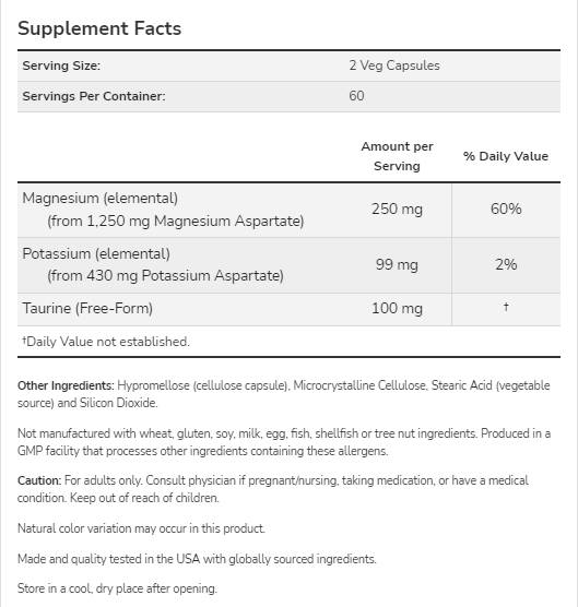 Етикет на Magnesium & Potassium Aspartate