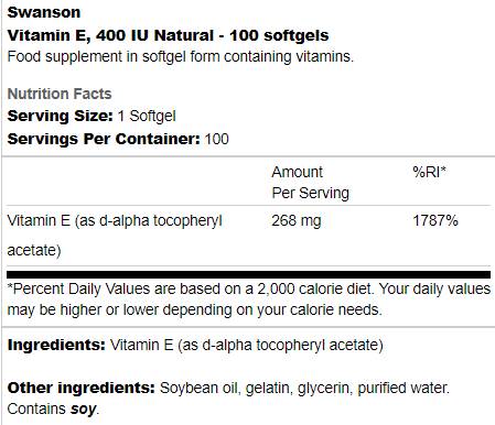 Етикет на Vitamin E 400 IU Natural