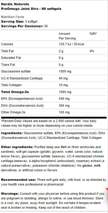 Етикет на Nordic Naturals ProOmega Joint Xtra 90 Гел капсули, 30 Дози