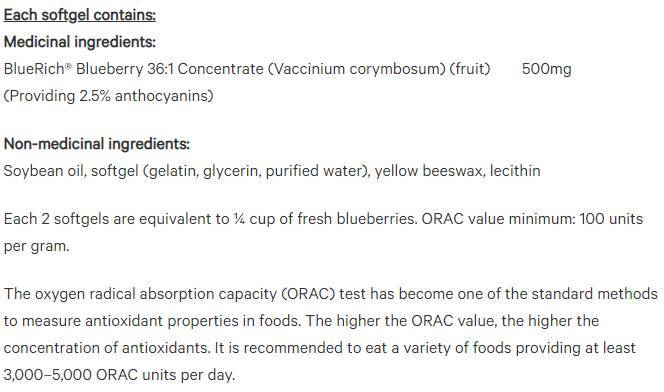 Етикет на Natural Factors Super Strength Blueberry Concentrate 36:1 500 mg 90 Гел капсули