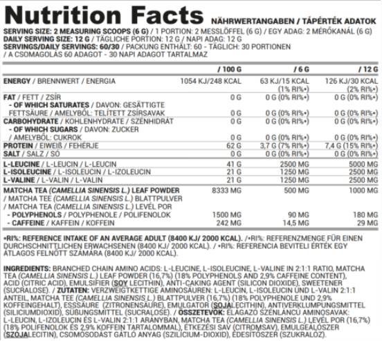 Етикет на Nutriversum BCAA Matcha | BCAA 2:1:1 with Matcha Tea 360 грама, 60 Дози