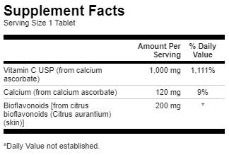 Етикет на Swanson Buffered Vitamin C with Bioflavonoids 1000 mg 250 Таблетки, 250 Дози