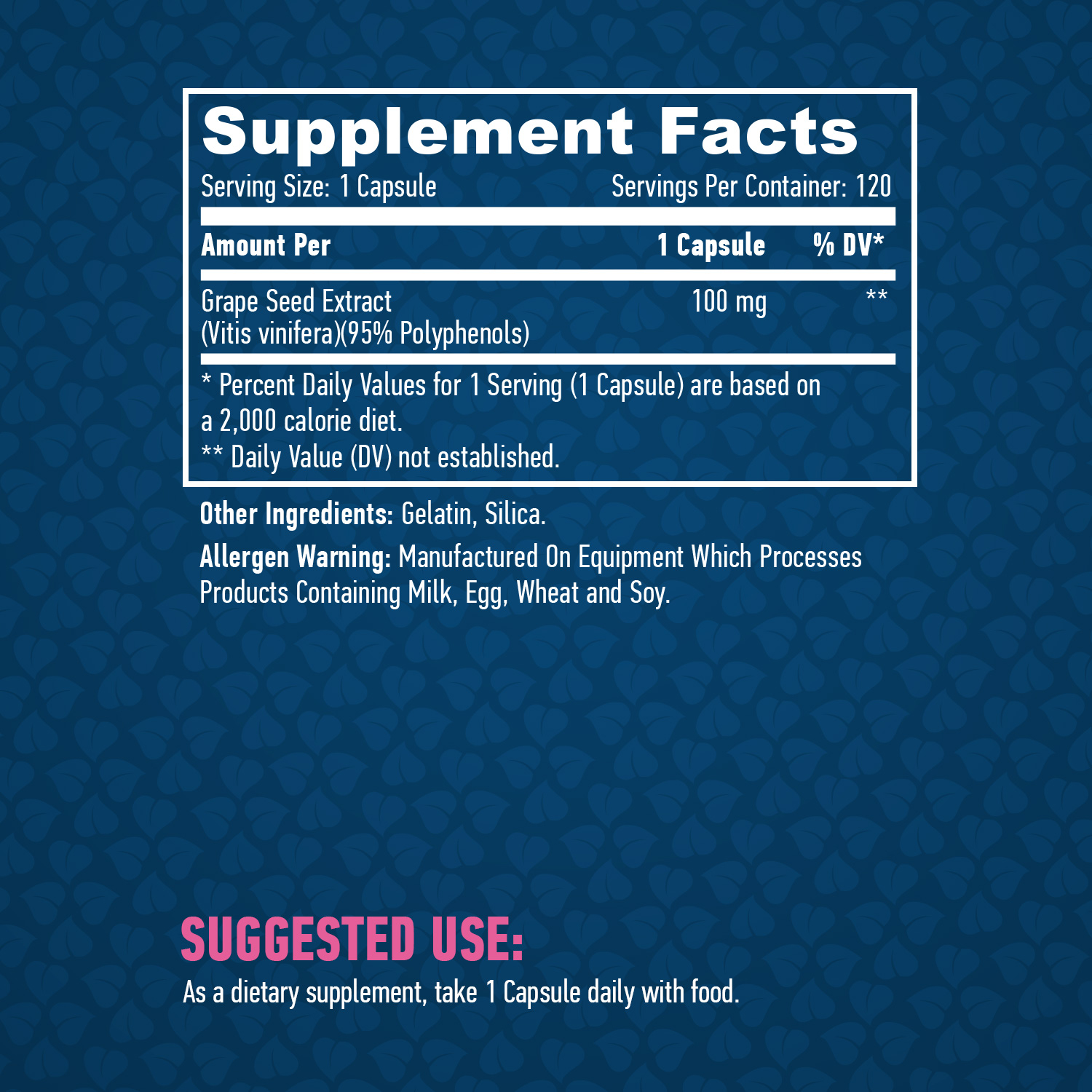 Етикет на Haya Labs Grapeseed Extract 100mg. / 120 caps.