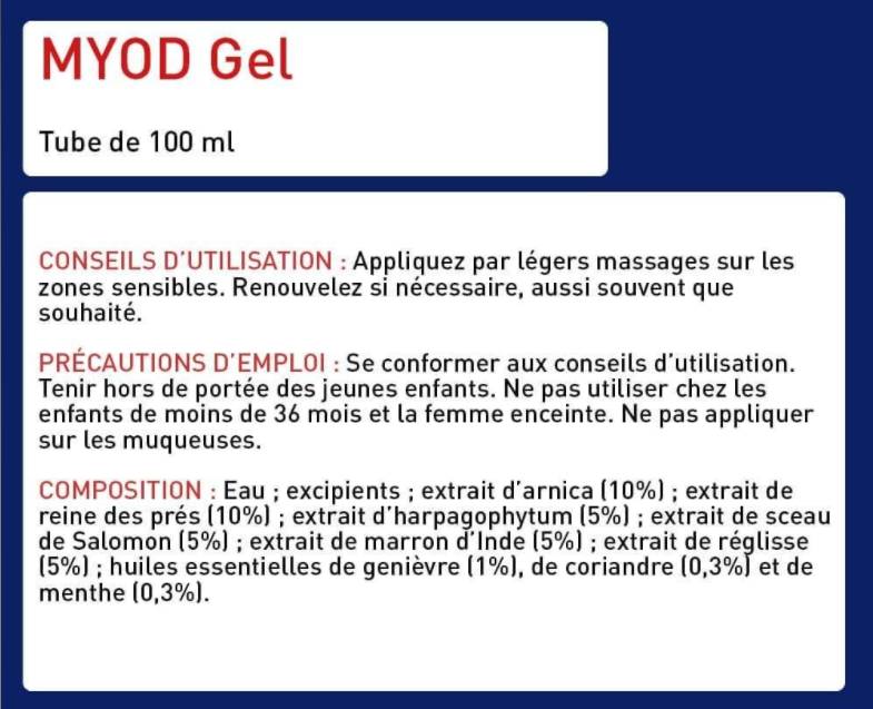 Етикет на Eric Favre Myo D Gel | Muscle, Tendons and Joints Relief with Arnica 100 мл